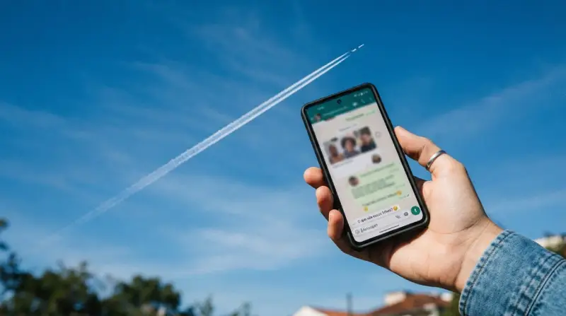 Rastro de avião no céu exemplificando o mito dos chemtrails e por que pessoas acreditam em teorias da conspiração infundadas.
