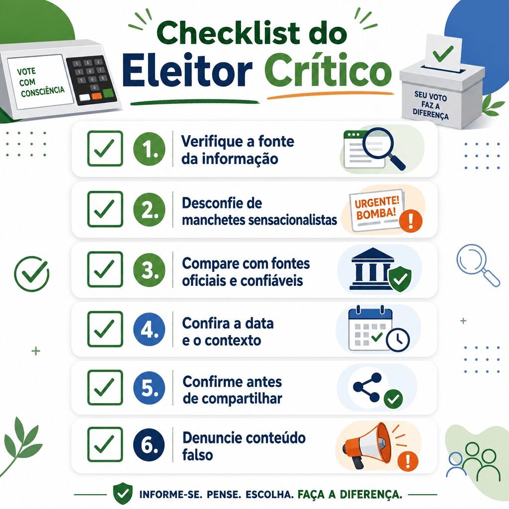 Checklist para evitar a ilusão de verdade e a desinformação nas eleições.