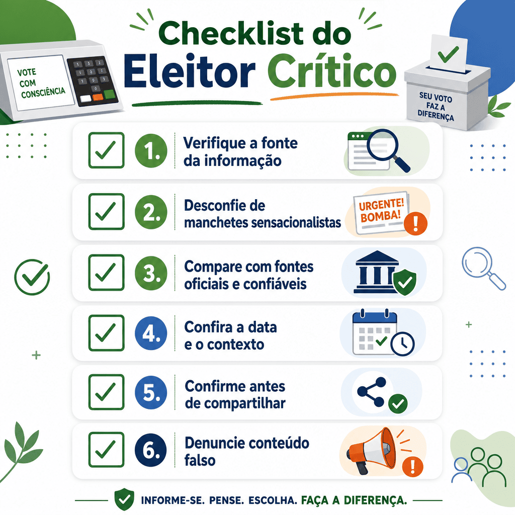 Checklist para evitar a ilusão de verdade e a desinformação nas eleições.