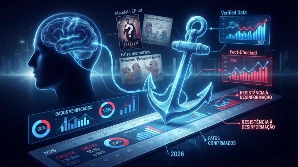 Ilustração conceitual explicando o efeito de ancoragem e como o primeiro número visto manipula decisões e pesquisas eleitorais em 2026.