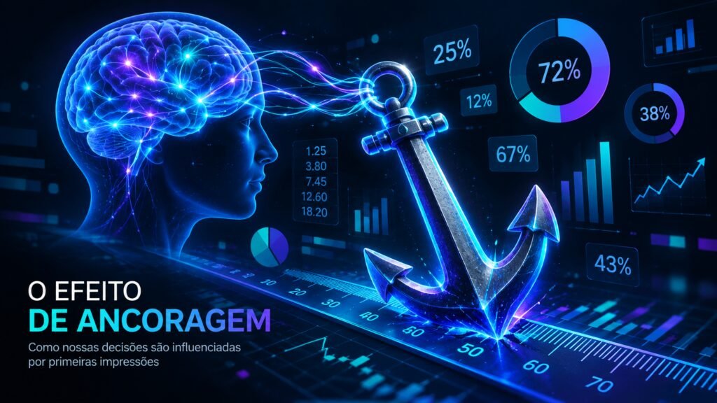 Ilustração representando a heurística da disponibilidade e a forma como notícias de última hora moldam as decisões do cérebro nas eleições de 2026.