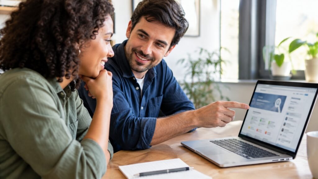 Duas pessoas dialogando calmamente e utilizando checagem de fatos para superar as distorções causadas pela heurística da disponibilidade.
